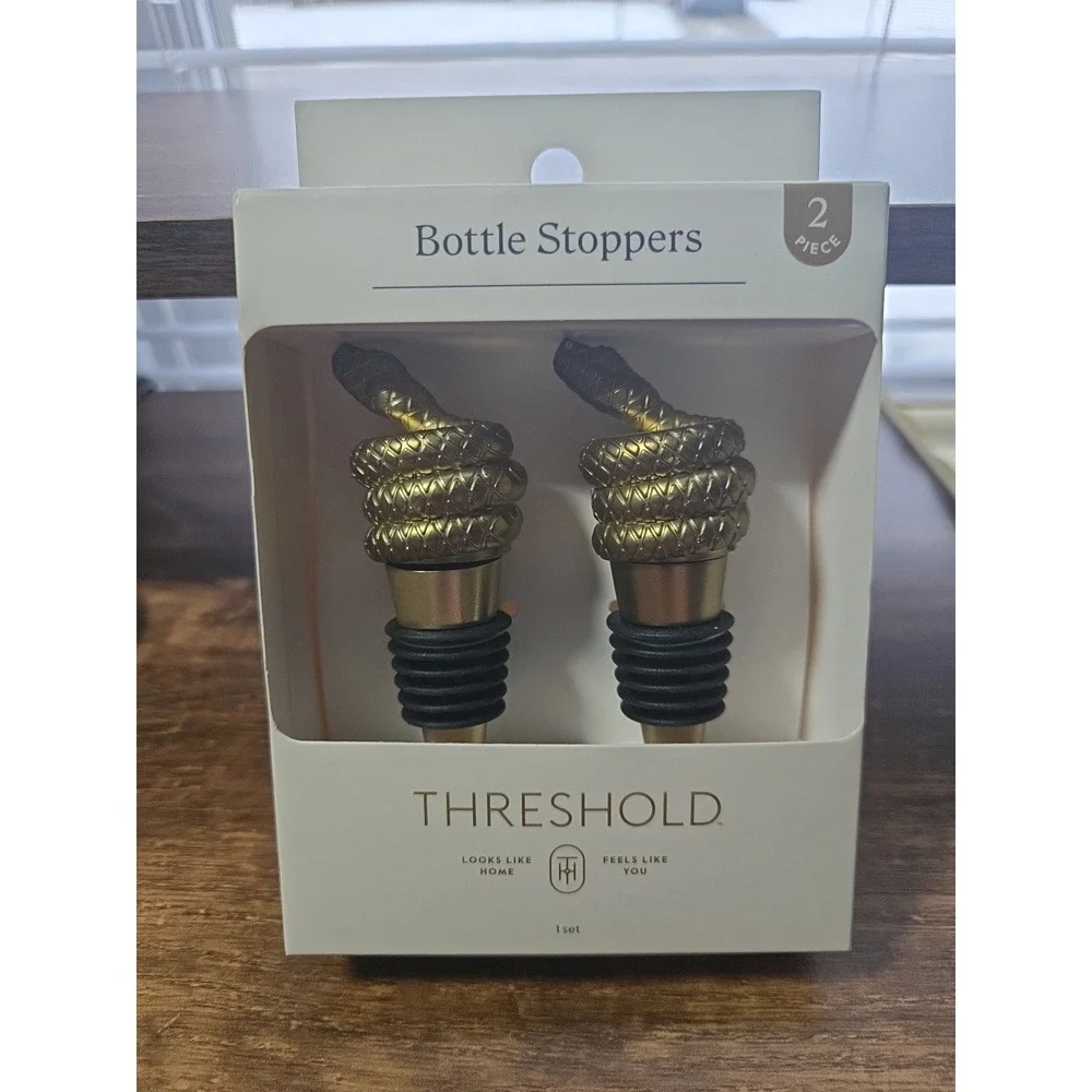 Threshold Gold Snake Bottle Stoppers Set of 2 Wine Bottle Stoppers New in Box